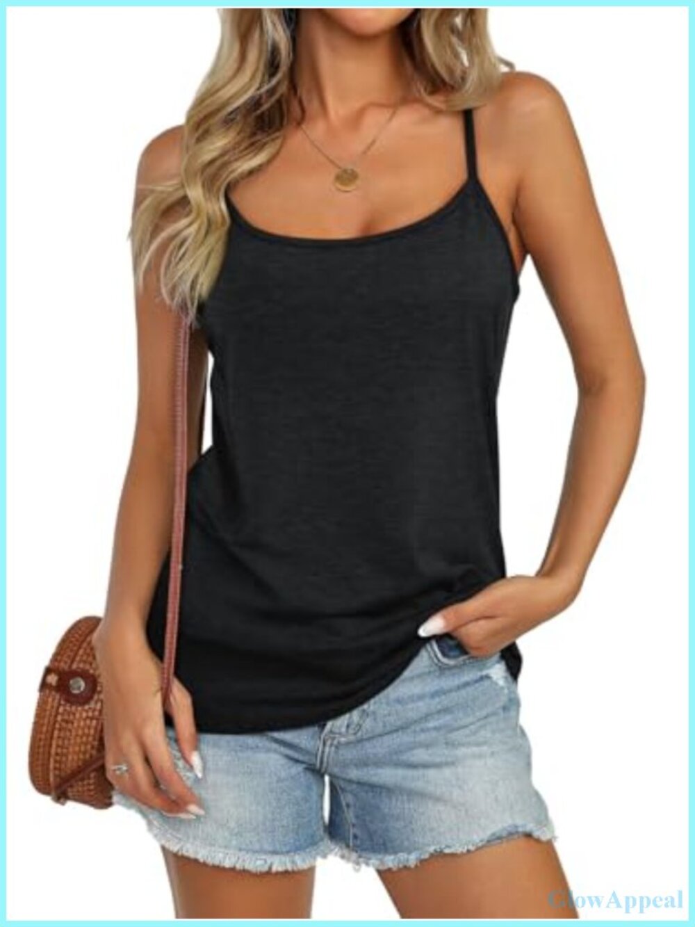 Womens Spaghetti Strap Tank Top Loose Fit Sleeveless Scoop Neck Camisole